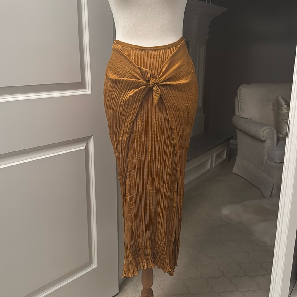 Like New Vince Plisse Tie Front Skirt Gold Yellow XS